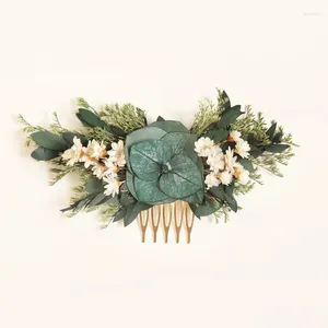 Fleurs décoratives faites à la main de style bohème à la main Bridal Hair Peigt de mariée fleur fleur verte feuille eucalyptus coiffure.