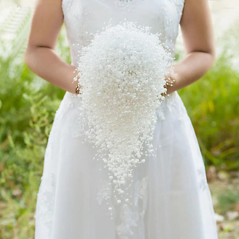 Dekoracyjne kwiaty ręcznie robione bukiet ślubny ręka ślub piękna Pearl Bride Flower Party Akcesoria panny młodej