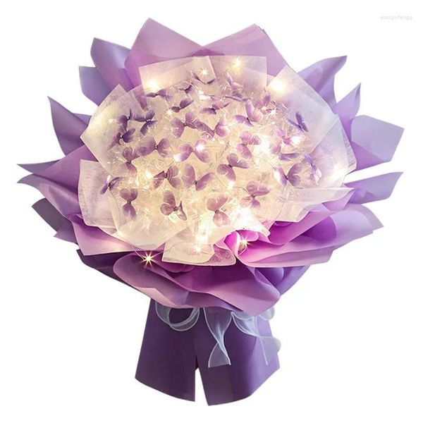 Bouquets de fleurs décoratives faits à la main, paquet de matériel de bricolage, Bouquet avec guirlande lumineuse, cadeau de décoration de mariage