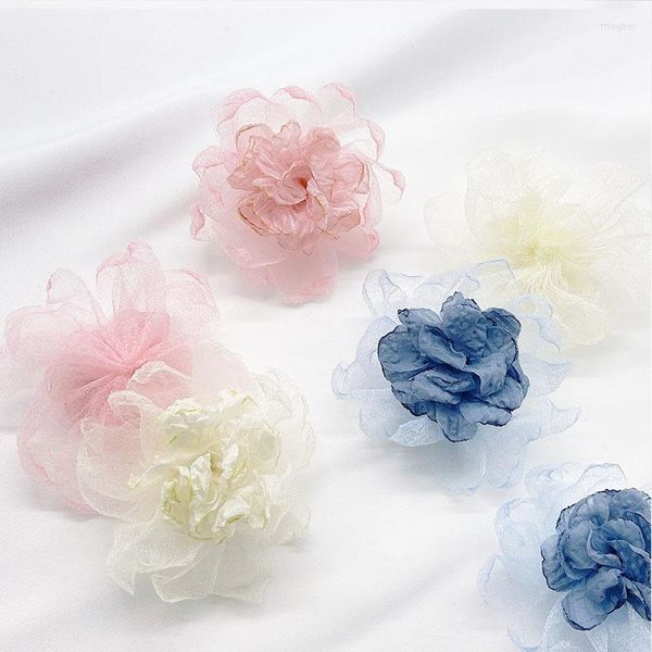 Fleurs décoratives faites à la main en mousseline de soie tissu robes de mariée chapeaux chaussures décorations accessoires pour cheveux bricolage 10 pièces par lot