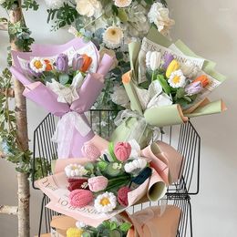 Decoratieve bloemen Handgemaakte Creative Woven Simulation Tulip Mix en Bouquet voltooide prachtige verpakking Eeuwig Bloem Gift