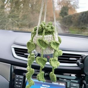 Fleurs décoratives faites à la main Crochet voiture style plantes succulentes ornementos décoration Auto intérieur accessoires mignon cadeau pour les femmes