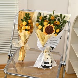 Fleurs décoratives faites à la main Crochet fleur tournesol faux Bouquet décoration de mariage artificielle maison ornement cadeau du jour de l'enseignant