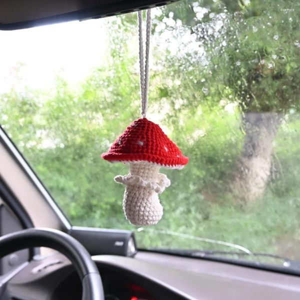 Fleurs décoratives faites à la main au crochet champignon pendentif plantes artificielles voiture intérieur rétroviseur accessoire unique idée cadeau maison