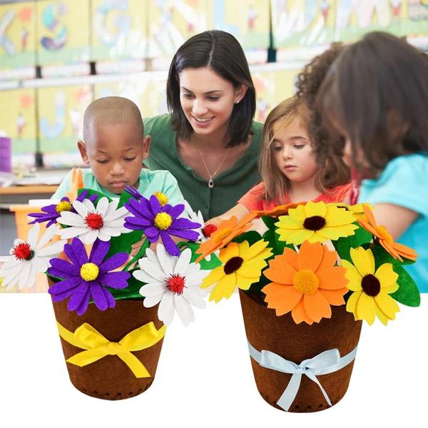 Fleurs décoratives faites à la main bricolage fleur en pot en feutre en feutre faux plante pour la maternelle enseigne aux enfants artisanat éducation toys cadeaux