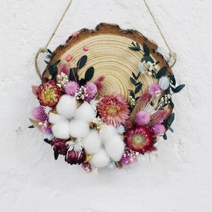 Decoratieve bloemen Handgemaakte doe-het-zelf-materiaal Tas Houtsnipper Bloemdecoraties Droge cirkel Hangende schildering Deurnummer Koffiewinkelmuur