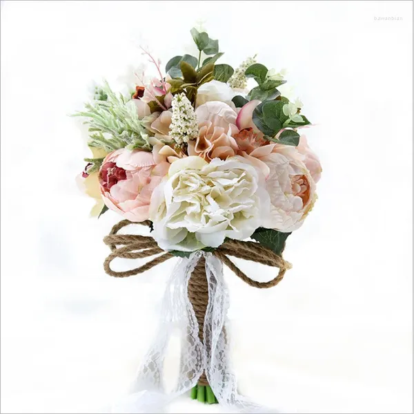 Fleurs décoratives Bouquet Floral fait à la main, cadeau, poignée en dentelle, souvenir de fleur de mariée, mariage
