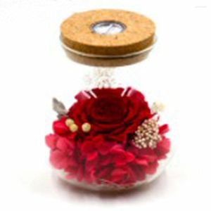 Decoratieve bloemen Handmade voor altijd bloem echte glazen afdekfles met LED -licht romantisch roze valentijnsdag kerstcadeau