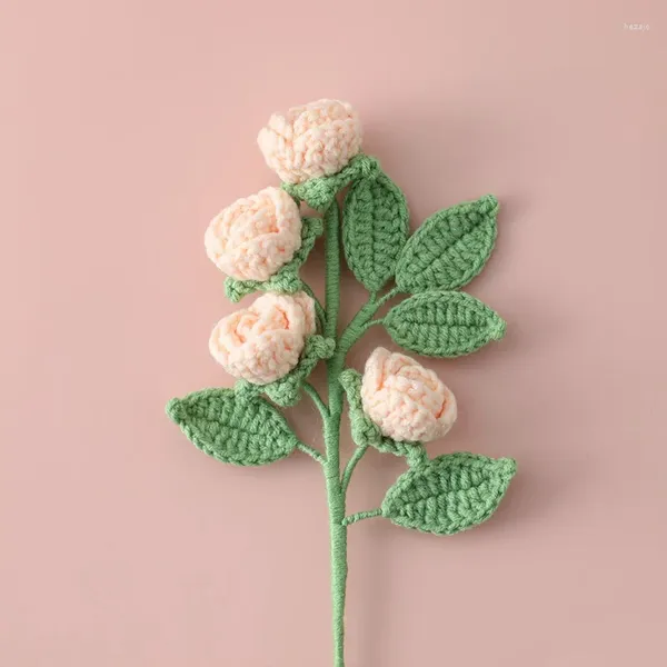Fleurs décoratives Imitation faite à la main Rose Fleur bricolage Crochet Tricoter Arrangement de bouquet Vase Home Dining Table Decor Party Accessoires