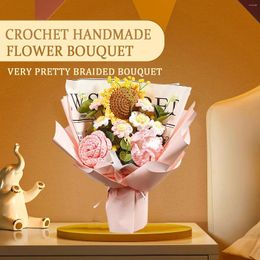 Flores decorativas Bouquet de punto de punto hecho a mano Flor artificial Flowflower Faither Rose Daisy regalo