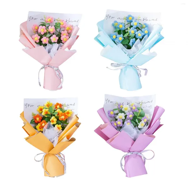 Bouquet de fleurs décoratives tricotées à la main, faux cadeau, artificiel au Crochet, pour anniversaire, petite amie, Festival de printemps