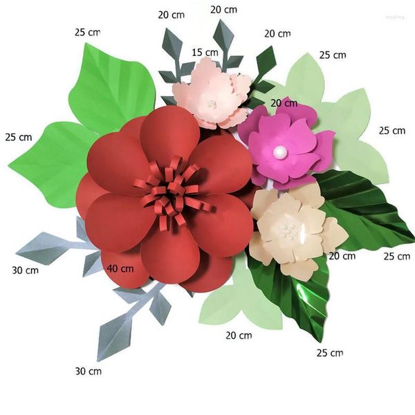 Flores decorativas hechas a mano, mezcla de colores, rosa, papel artesanal, juego de hojas verdes para decoración de pared de guardería, habitación de niños, telón de fondo para Baby Shower, tutoriales en vídeo