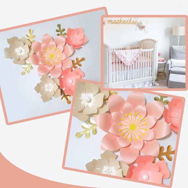 Flores decorativas hechas a mano rosa DIY papel hojas doradas Set para pared de guardería Deco niños habitación Baby Shower telón de fondo Video tutoriales
