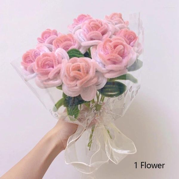 Flores decorativas hechas a mano, tira de felpa, Rosa Gradual, palo trenzado, ramo de flores, barra giratoria, tubo, juguetes, palos artificiales