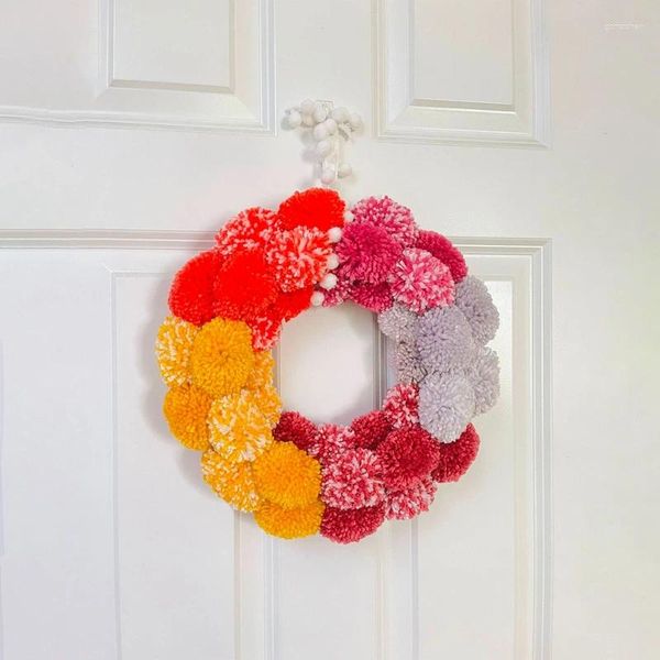 Couronne de fleurs décoratives faites à la main, boule de Pom, ornements colorés suspendus pour porte d'automne, pour murs avant et fenêtres