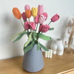 Fleurs décoratives Simulation faite à la main Bouquet Tulip Immortel Fleur bricolage Creative Yarn Arrangement artificiel Artificiel Decoration Home