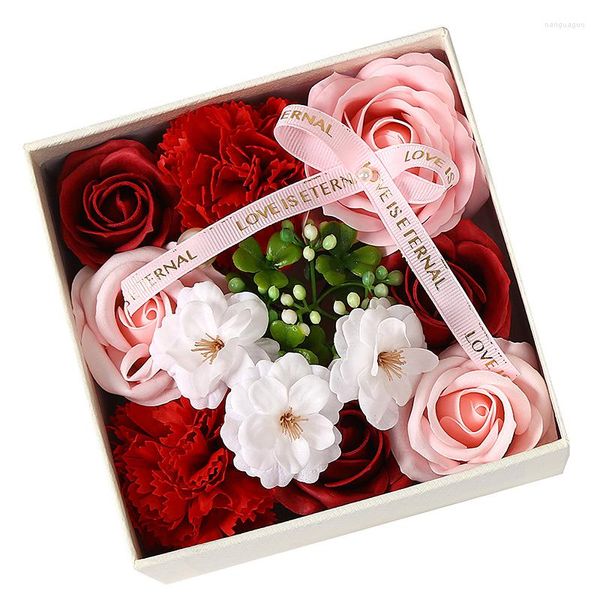 Flores decorativas Flor de jabón hecha a mano Rosas Caja de regalo cuadrada Boda Día de San Valentín Navidad Azul Rosa Rojo