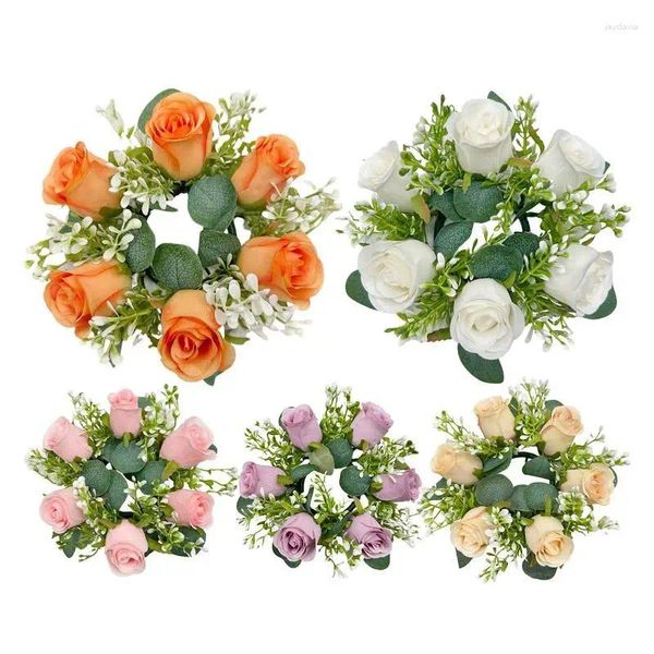 Fleurs décoratives faites à la main, anneaux de bougies de fleurs de printemps, couronnes artificielles de porte d'entrée, supports uniques pour fenêtres, cadeau de pendaison de crémaillère