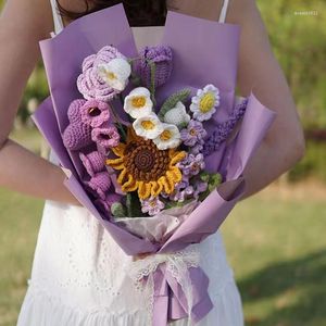 Fleurs décoratives faites à la main, tournesol, Rose, lavande, Bouquet de fil de coton, Crochet, cadeau de fleur éternelle pour petite amie, décoration de la maison