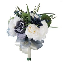 Fleurs décoratives Bouquets de mariage faits à la main avec ruban de soie artificiel pour décor d'anniversaire de Saint Valentin Po Prop