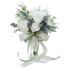 Decoratieve bloemen Handgemaakte trouwboeketten voor bruid met zijden lint bruidsworp boeket Eucalyptus kerk afstuderen