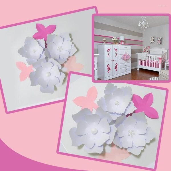 Fleurs décoratives faites à la main blanc facile à faire bricolage papier feuilles roses ensemble pour pépinière mur déco bébé douche garçons chambre toile de fond tutoriels vidéo