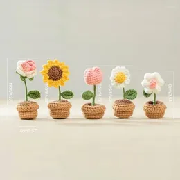 Fleurs décoratives Bouquet tissé à la main en pot tricot en tricot d'ornement de produits d'artisanat pour la table de table à manger d'anniversaire de mariage décoration