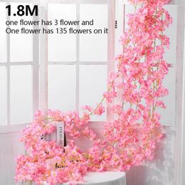 Guirlande de fleurs décoratives suspendues, vigne de fleurs de cerisier artificielles, 5,9 pieds, en soie, pour décoration de mariage