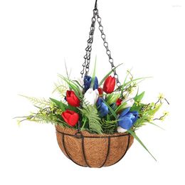 Fleurs décoratives panier suspendu pour mur 30 40cm décoration de couronnes de tulipes du jour de l'indépendance américaine