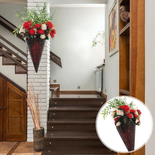 Flores decorativas Cesta colgante Simulación Rose Vine Strip Sala de estar Flor de seda Decoración de la pared Hogar Artificial Decorar Plástico falso