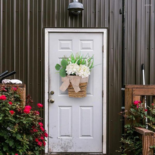 Flores decorativas canasta colgante coronas hortensias hortensias ratán arco de ratán para ventana al aire libre puerta frontal