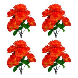 Flores decorativas Colgando Hortensia Lavanda seca Manojo 4 piezas Paquete de flores Seda Siete cabezas Pequeña rosa artificial