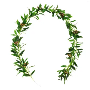Fleurs décoratives suspendues à feuilles olive guirlande artificielle décorations de vigne couronne décoration intérieure de rotin vert faux fleur
