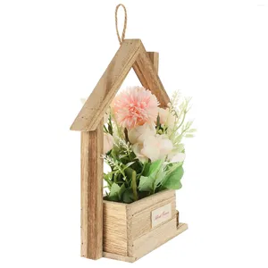 Fleurs décoratives suspendues plante en soie en bois panier en bois faux paniers avec plantes décor artificielles extérieures