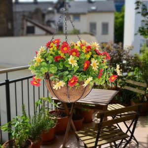 Fleurs décoratives suspendues en pot intérieur panier de fleurs balcon planteur titulaire plantes en métal décor extérieur maison pot de fleurs jardinage fausse soie