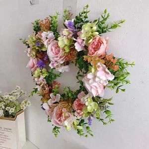 Couronne de fleurs décoratives suspendues, guirlande de cœur pour mariage, saint-valentin, Simulation de fleur de Rose pour heureux