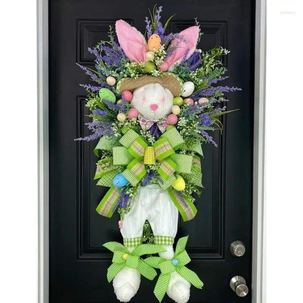 Flores decorativas, feliz fiesta de Pascua, cartel colgante para puerta, adorno colgante para decoración del hogar, suministros de corona