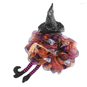 Decoratieve bloemen Happy Halloween Grappige heksenpoot krans met ruches kanten rok voordeur hangende slinger feestartikelen muurdecoratie