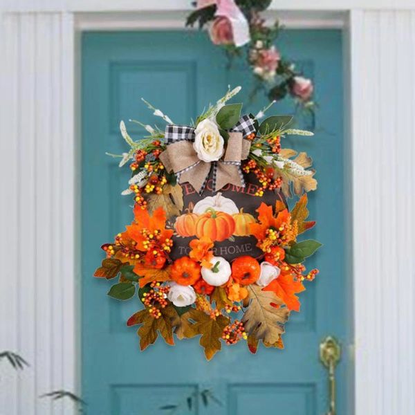 Flores decorativas cosecha de otoño corona de calabaza decoración de muñecas de la colgilla de colgilla para la casa del porche del porche del porche hogar de acción de gracias