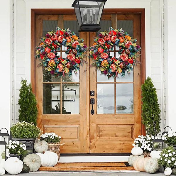 Flores Decorativas Festival De La Cosecha Corona De Peonías Y Calabazas Para Puerta Pared Casa Granja Celebración Decoración Diy Colgante Hecho A Mano