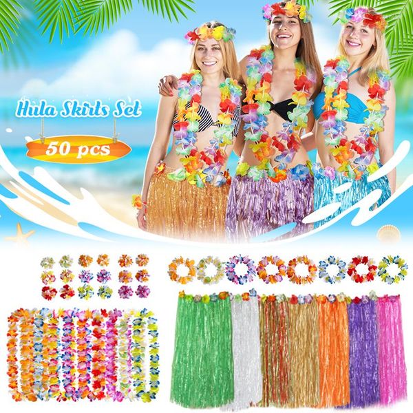 Flores decorativas faldas de hierba hawaii decoración de la granja de la granja del verano juego de disfraces de la playa corona de la puerta del adorno para niños regalos para niños