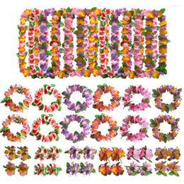 Flores decorativas Hawaiian Beach Leis Collar Artificial Summer Flower Guirnalda Guirnalda Boda Cumpleaños Decoración