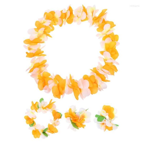 Fleurs décoratives Hawaiian Flower Party Luau Leis Décorations Lei Tropical Collier Bandeau Hula Favorise Guirlandes Hawaii Garland Beach