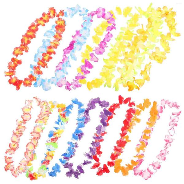 Flores decorativas Coronas hawaianas Leis Diademas de boda Tropical Luau Party Favors Beach Hula Disfraz Accesorio- 50PCS