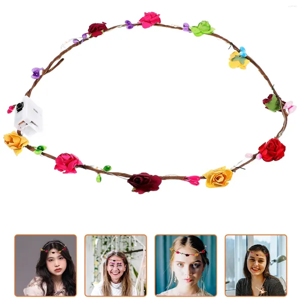 Fleurs décoratives bandeau bandeau coloré pour femmes accessoires de fête adultes éclairer le papier couronne fine
