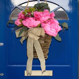Fleurs décoratives coeur buis printemps rose pivoine arc fleur panier couronne porte suspendus décor à la maison été avant avent richesse