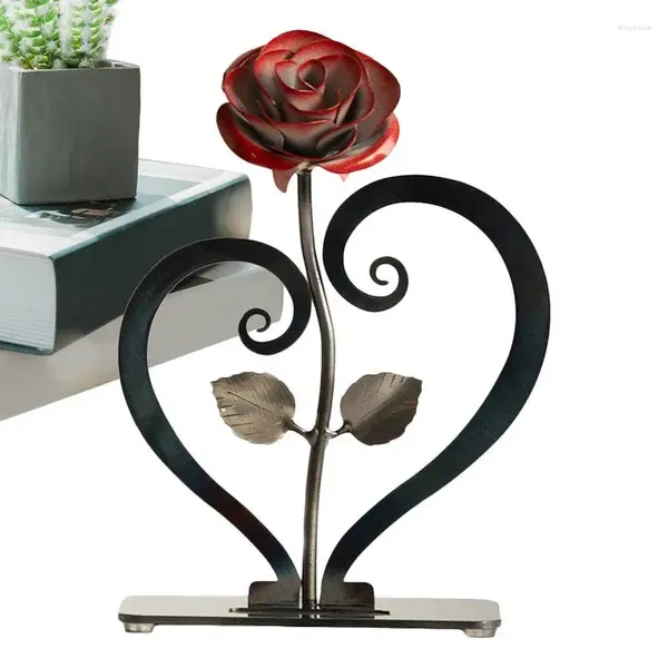 Flores decorativas Escultura de manos de corazón Adornos en forma de corazón con rosa de metal Regalo de aniversario de boda para esposa Sala de estar Dormitorio Estudio