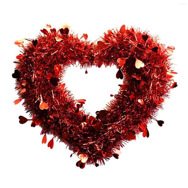 Fleurs décoratives Coeur Forme suspendue Party Valentin's Love Pendant Mur Decoration Day Garland Small Outdoor Wreath Christmas LED