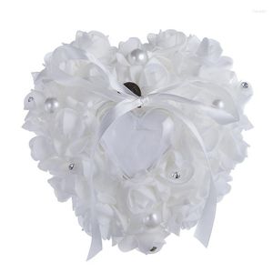 Fleurs décoratives Caree Coeur Fleur de rose blanche pour anneau de mariage Box Oreiller