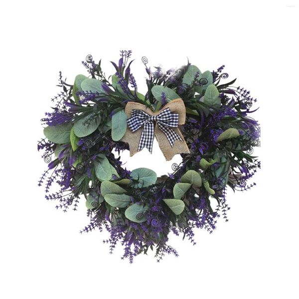 Flores decorativas Corona artificial en forma de corazón Puerta delantera de lavanda Bouquet Valentín Decoración de la boda